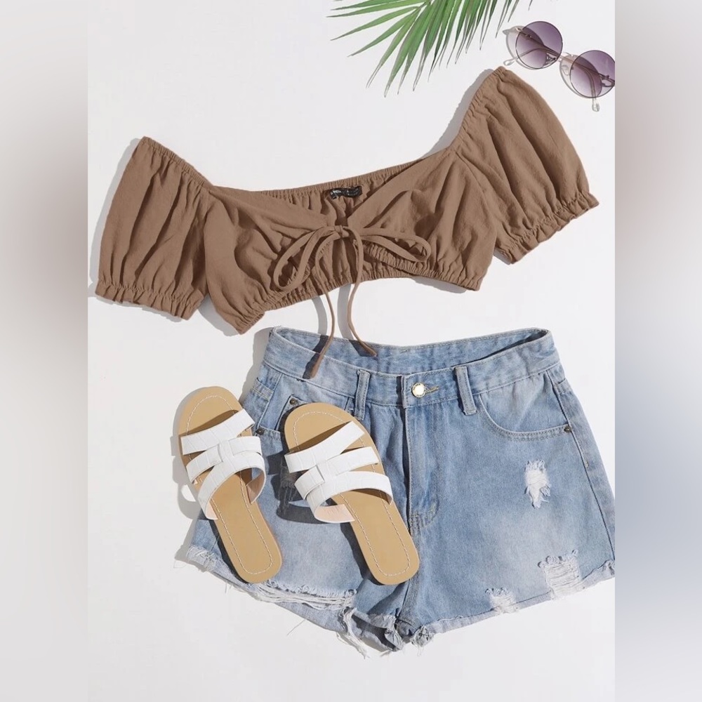 SHEIN VCAY Solid Knot Front Top